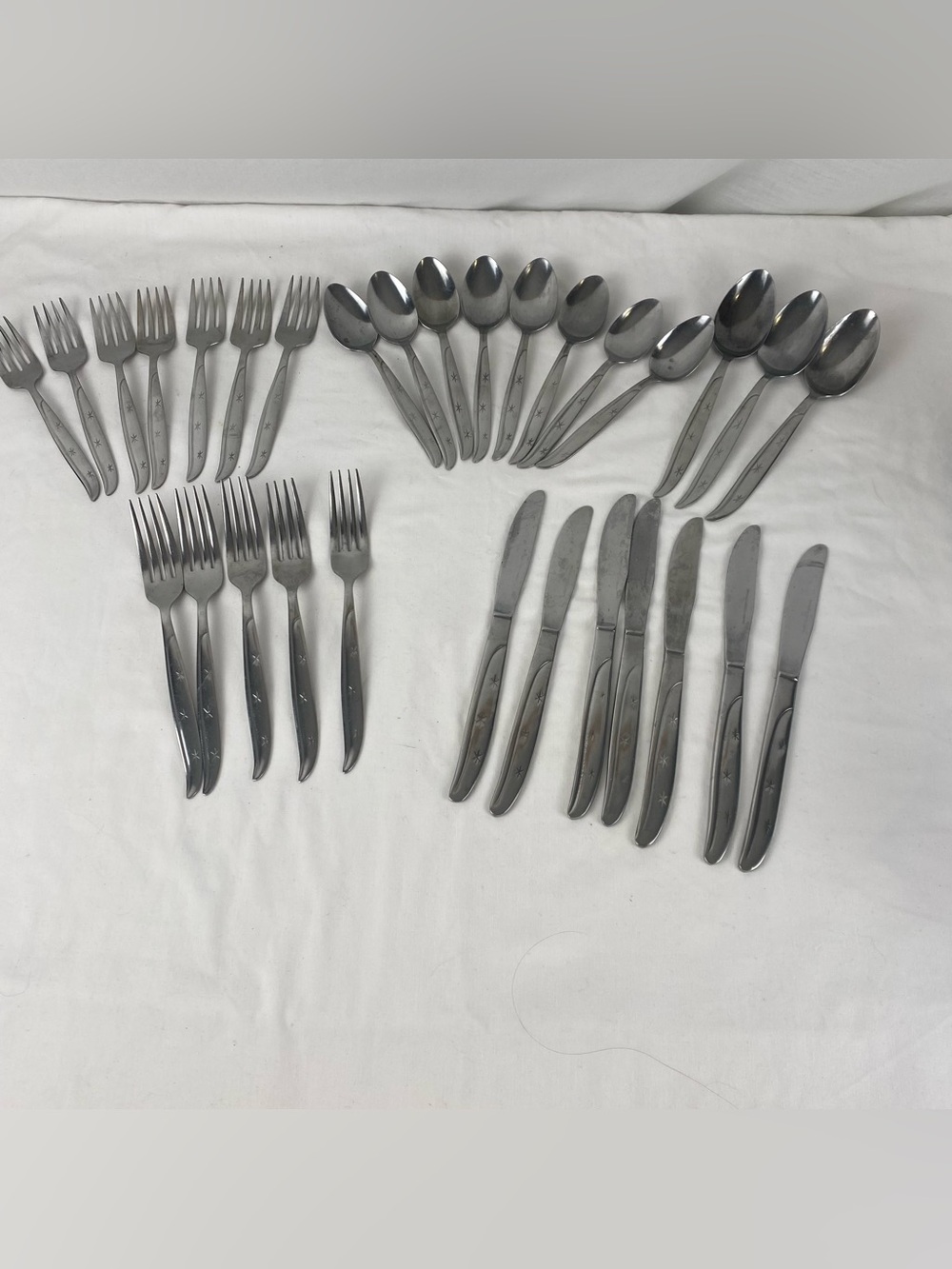 Vintage Ryukyu Atomic Starburst Stainless Flatware Set 30 Pc Japan MCM